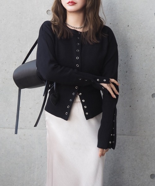 Ｒon　　ストレッチ　ロングカーディガン　スナップボタン　黒 Ron ストレッチ ロングカーディガン スナップボタン 黒 Ron