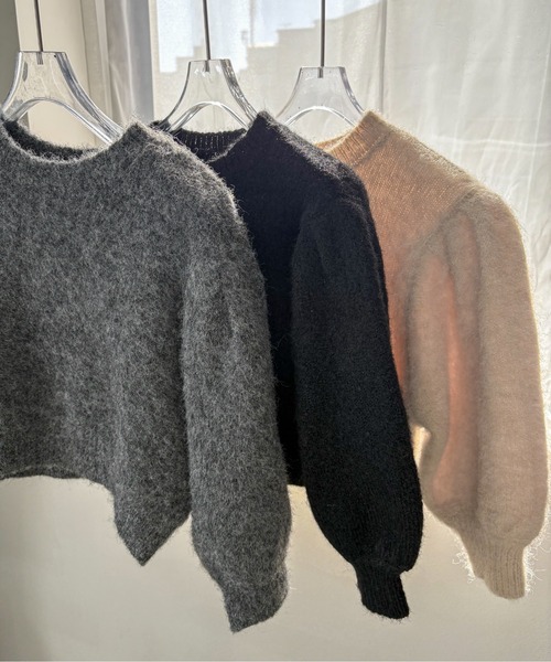 feepur（フェピュール）の「【ハンドウォッシャブル】ウール混起毛パフスリーブクロップドニット（ニット/セーター・レディース・杢グレー/アイボリー/ブラック・MEDIUM）」の5枚目の写真