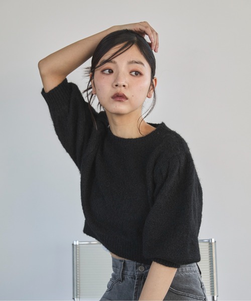feepur（フェピュール）の「【ハンドウォッシャブル】ウール混起毛パフスリーブクロップドニット（ニット/セーター・レディース・杢グレー/アイボリー/ブラック・MEDIUM）」の20枚目の写真