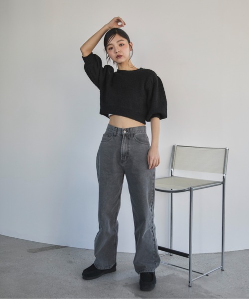 feepur（フェピュール）の「【ハンドウォッシャブル】ウール混起毛パフスリーブクロップドニット（ニット/セーター・レディース・杢グレー/アイボリー/ブラック・MEDIUM）」の11枚目の写真