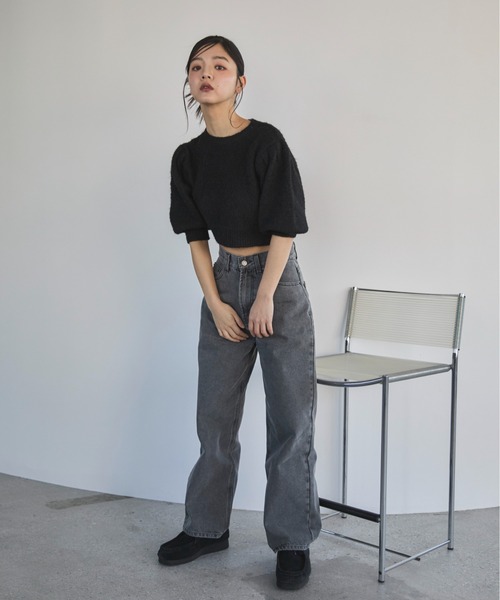feepur（フェピュール）の「【ハンドウォッシャブル】ウール混起毛パフスリーブクロップドニット（ニット/セーター・レディース・杢グレー/アイボリー/ブラック・MEDIUM）」の12枚目の写真
