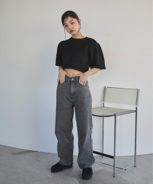 feepur（フェピュール）の「【ハンドウォッシャブル】ウール混起毛パフスリーブクロップドニット（ニット/セーター・レディース・杢グレー/アイボリー/ブラック・MEDIUM）」の13枚目の写真