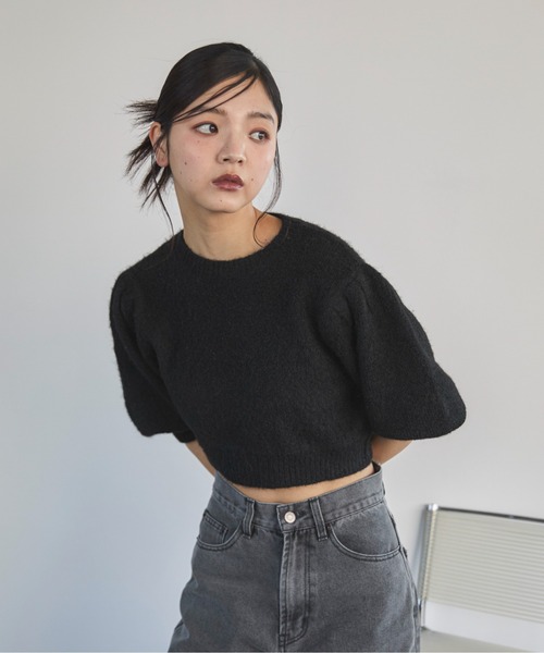 feepur（フェピュール）の「【ハンドウォッシャブル】ウール混起毛パフスリーブクロップドニット（ニット/セーター・レディース・杢グレー/アイボリー/ブラック・MEDIUM）」の17枚目の写真