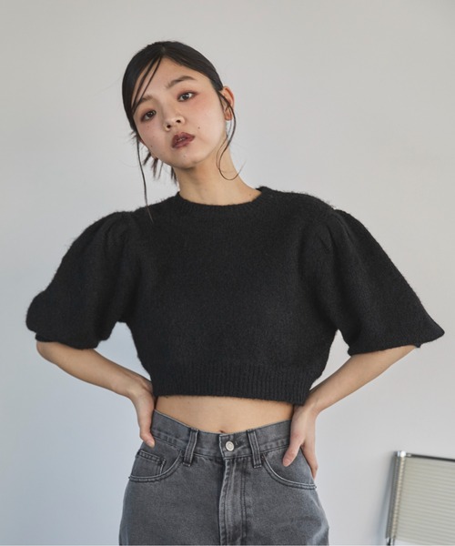 feepur（フェピュール）の「【ハンドウォッシャブル】ウール混起毛パフスリーブクロップドニット（ニット/セーター・レディース・杢グレー/アイボリー/ブラック・MEDIUM）」の16枚目の写真