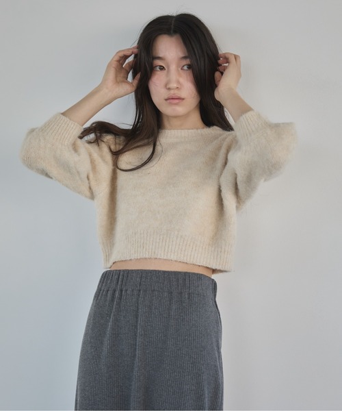 feepur（フェピュール）の「【ハンドウォッシャブル】ウール混起毛パフスリーブクロップドニット（ニット/セーター・レディース・杢グレー/アイボリー/ブラック・MEDIUM）」の22枚目の写真