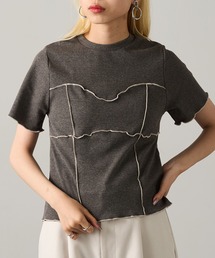 【MAGASIN DE MODE Onjna】Cut rib color scheme mellow pull over / カットリブ配色メロープルオーバー 半袖ニット ハーフスリーブニット DTK