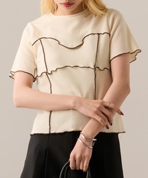 【MAGASIN DE MODE Onjna】Cut rib color scheme mellow pull over / カットリブ配色メロープルオーバー 半袖ニット ハーフスリーブニット DTK