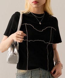 【MAGASIN DE MODE Onjna】Cut rib color scheme mellow pull over / カットリブ配色メロープルオーバー 半袖ニット ハーフスリーブニット DTK