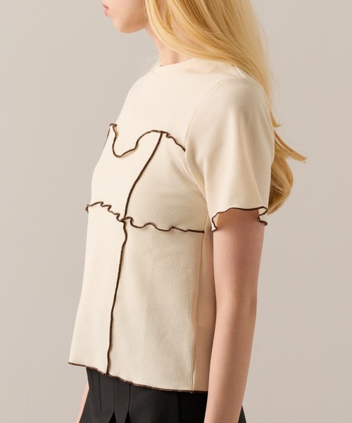 MAGASIN DE MODE Onjna(マガジンデモードオンジェナ )の「【MAGASIN DE MODE Onjna】Cut rib color scheme mellow pull over / カットリブ配色メロープルオーバー 半袖ニット ハーフスリーブニット DTK(Tシャツ/カットソー・レディース・アイボリー/ブラック/グリーン/ブラウン・FREE)」の11枚目の写真