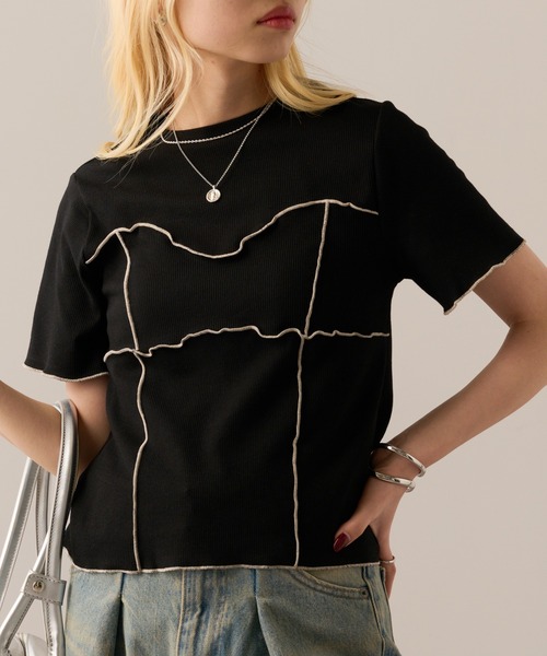 MAGASIN DE MODE Onjna(マガジンデモードオンジェナ )の「【MAGASIN DE MODE Onjna】Cut rib color scheme mellow pull over / カットリブ配色メロープルオーバー 半袖ニット ハーフスリーブニット DTK(Tシャツ/カットソー・レディース・アイボリー/ブラック/グリーン/ブラウン・FREE)」の14枚目の写真