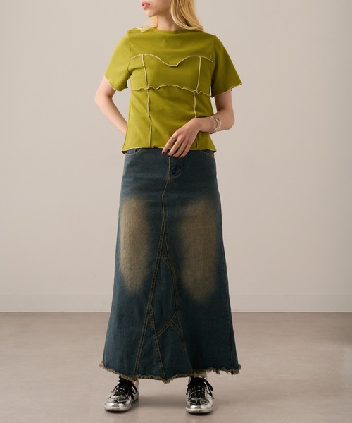 MAGASIN DE MODE Onjna(マガジンデモードオンジェナ )の「【MAGASIN DE MODE Onjna】Cut rib color scheme mellow pull over / カットリブ配色メロープルオーバー 半袖ニット ハーフスリーブニット DTK(Tシャツ/カットソー・レディース・アイボリー/ブラック/グリーン/ブラウン・FREE)」の6枚目の写真