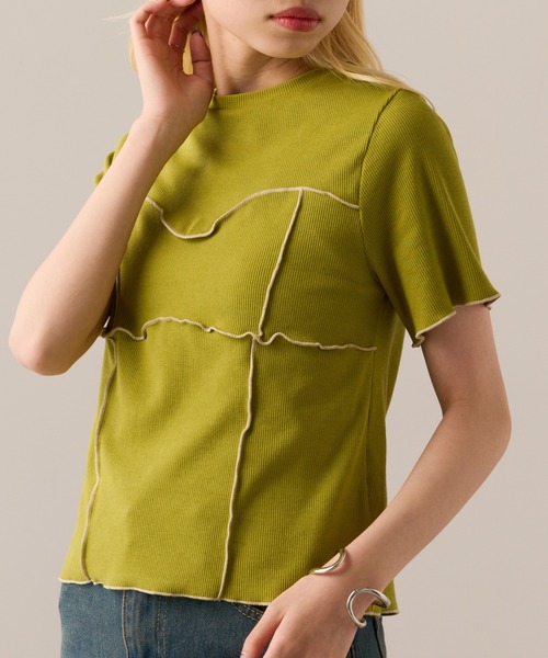 MAGASIN DE MODE Onjna(マガジンデモードオンジェナ )の「【MAGASIN DE MODE Onjna】Cut rib color scheme mellow pull over / カットリブ配色メロープルオーバー 半袖ニット ハーフスリーブニット DTK(Tシャツ/カットソー・レディース・アイボリー/ブラック/グリーン/ブラウン・FREE)」の19枚目の写真