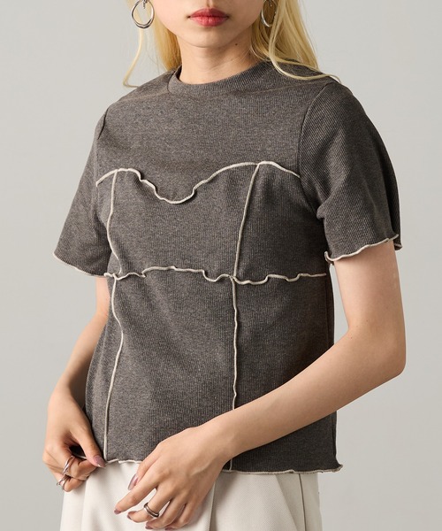 MAGASIN DE MODE Onjna(マガジンデモードオンジェナ )の「【MAGASIN DE MODE Onjna】Cut rib color scheme mellow pull over / カットリブ配色メロープルオーバー 半袖ニット ハーフスリーブニット DTK(Tシャツ/カットソー・レディース・アイボリー/ブラック/グリーン/ブラウン・FREE)」の22枚目の写真