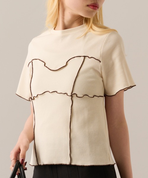 MAGASIN DE MODE Onjna(マガジンデモードオンジェナ )の「【MAGASIN DE MODE Onjna】Cut rib color scheme mellow pull over / カットリブ配色メロープルオーバー 半袖ニット ハーフスリーブニット DTK(Tシャツ/カットソー・レディース・アイボリー/ブラック/グリーン/ブラウン・FREE)」の20枚目の写真