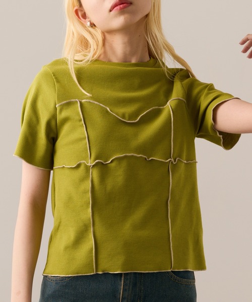 MAGASIN DE MODE Onjna(マガジンデモードオンジェナ )の「【MAGASIN DE MODE Onjna】Cut rib color scheme mellow pull over / カットリブ配色メロープルオーバー 半袖ニット ハーフスリーブニット DTK(Tシャツ/カットソー・レディース・アイボリー/ブラック/グリーン/ブラウン・FREE)」の21枚目の写真