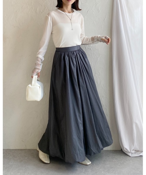 She's Closet(シーズクローゼット)の「ボリュームフレアロングナイロンバルーンスカート(スカート・レディース・アイボリー/チャコールグレー/ブラック・FREE)」の12枚目の写真