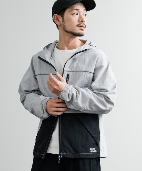 KRIFF MAYER（クリフメイヤー）の「KRIFF MAYER クリフメイヤー CLEANNESS クリーネス 撥水 防汚 配色切替フードジャケット マウンテンパーカー 2437800（ナイロンジャケット・メンズ・ブルー/マルチ/グレー・M/L/XL）」の4枚目の写真