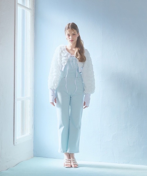 lilLilly（リルリリー）の「フリルデニムオールインワン（デニムパンツ・レディース・インディゴブルー/ホワイト/ミント・SMALL/MEDIUM）」の11枚目の写真