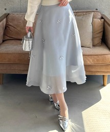 CLEAR BASIC | リボン付きチュールフレアスカート[低身長用サイズ有 大人ガーリー バレエコア]≪SS新作≫(スカート)