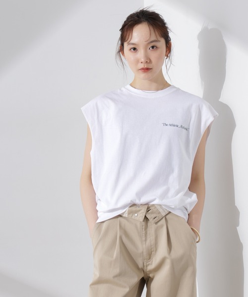 Russell Athletic(ラッセルアスレティック)の「RUSSELL ATHLETIC/別注 Jersey Sleeveless Graphic T(Tシャツ/カットソー・レディース・ミント/スミクロ/ホワイト・FREE)」の4枚目の写真