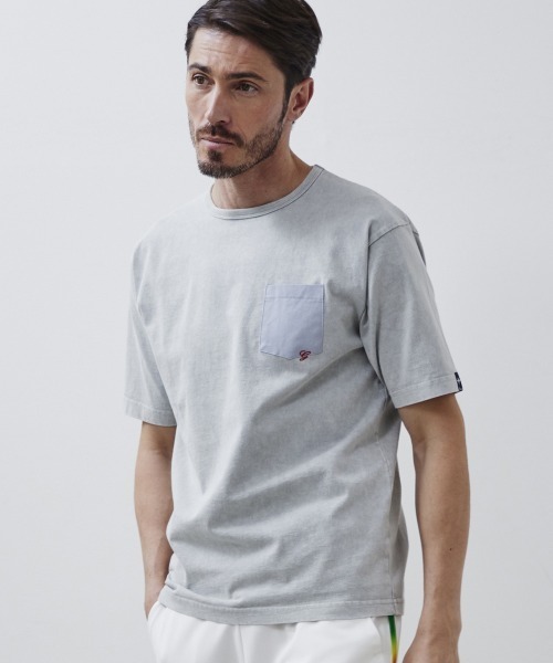 G-STAGE Tシャツ 半袖 クルーネック 製品染め ヴィンテージ 胸ポケット ワンポイント