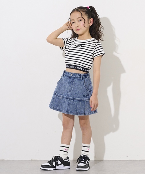 X-girl Stages（エックスガールステージス）の「ハートポケットデニムプリーツスカート（デニムスカート・キッズ・ブルー/ピンク・140cm/90cm/100cm/130cm/110cm/120cm）」の4枚目の写真