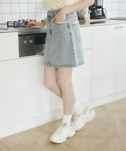 REMOON（リムーン）の「レース付きデニムミニスカート（スカート・レディース・ライトブルー・MEDIUM/SMALL）」の4枚目の写真