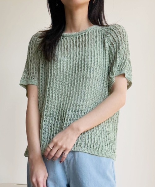 半袖透かし編みニット（Tシャツ/カットソー）｜TRIANGLE PALETTE