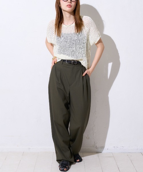 TRIANGLE PALETTE(トライアングルパレット)の「半袖透かし編みニット(Tシャツ/カットソー・レディース・ブラック/ライトグリーン/ブラウン/ホワイト/ネイビー・FREE)」の14枚目の写真
