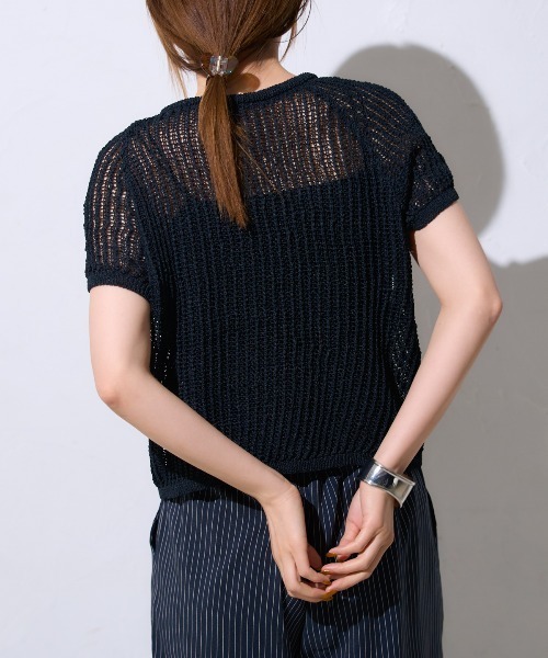 TRIANGLE PALETTE(トライアングルパレット)の「半袖透かし編みニット(Tシャツ/カットソー・レディース・ブラック/ライトグリーン/ブラウン/ホワイト/ネイビー・FREE)」の9枚目の写真