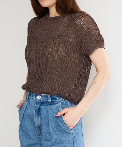 clane 透かし編みニット半袖Tシャツ 透かし編み ニットTシャツ（Tシャツ／カットソー）｜B.C STOCK
