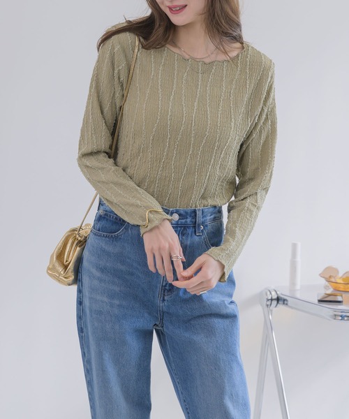 RU.TI.LE(ルチル)の「【RU.TI.LE】カットフリンジ楊柳プルオーバー(Tシャツ/カットソー・レディース・ホワイト/カーキ/イエロー・MEDIUM)」の18枚目の写真