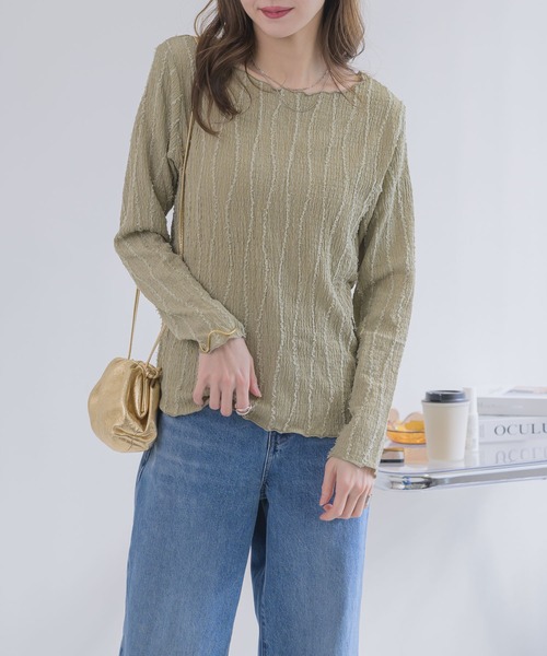 RU.TI.LE(ルチル)の「【RU.TI.LE】カットフリンジ楊柳プルオーバー(Tシャツ/カットソー・レディース・ホワイト/カーキ/イエロー・MEDIUM)」の14枚目の写真