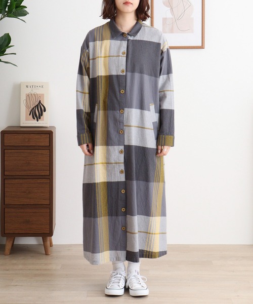 イマゴ　emago チェック　大きいサイズ　ゆったり　美品 EMAGO 大柄チェックワンピース（ワンピース）｜Emago（イマゴ
