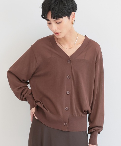 BARNYARDSTORM（バンヤードストーム）の「BARNYARDSTORM /　シアーライトＶネックカーディガン 【『BABALOG』チャンネルご紹介アイテム】（カーディガン/ボレロ・レディース・オレンジ/ブラウン/ホワイト・1/0）」の2枚目の写真