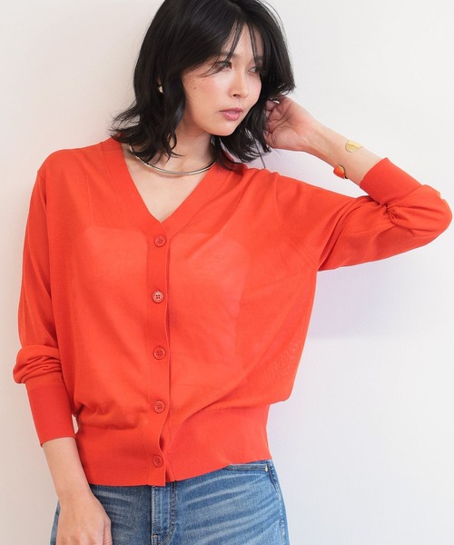 BARNYARDSTORM（バンヤードストーム）の「BARNYARDSTORM /　シアーライトＶネックカーディガン 【『BABALOG』チャンネルご紹介アイテム】（カーディガン/ボレロ・レディース・オレンジ/ブラウン/ホワイト・1/0）」の3枚目の写真