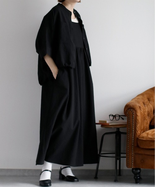 cepo（セポ）の「〈セットアップ対応〉速乾＆涼感 リサイクルポリサッカー バンドカラードルマンスリーブシャツ（シャツ/ブラウス・レディース・オフホワイト/ブラック/ブラック×ホワイト・M）」の7枚目の写真