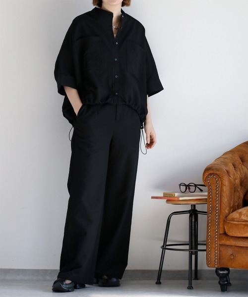 cepo（セポ）の「〈セットアップ対応〉速乾＆涼感 リサイクルポリサッカー バンドカラードルマンスリーブシャツ（シャツ/ブラウス・レディース・オフホワイト/ブラック/ブラック×ホワイト・M）」の8枚目の写真