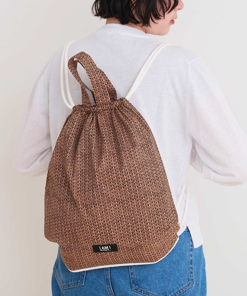 I am I in fact...（アイアムアイインファクト）の「BASKET print ナップサック（バックパック/リュック・レディース・ブラウン/ブルー・FREE）」の6枚目の写真
