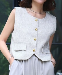 【25ss】MAISON SPECIAL ツイード ベスト ジレ トップス 格安人気 セール】ゴールドボタンツイードジレ（ベスト）｜fifth