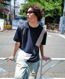 【Blue Standard:ブルースタンダード】ドライリップル 切り替デザインTシャツ カットソー 吸水速乾 ストレッチ イージーケア さらさら快適