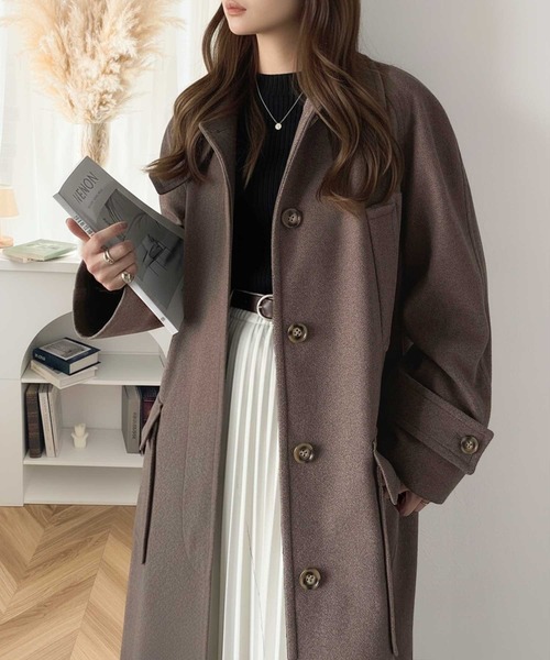 classicalelf（クラシカルエルフ）の「ぐっとエレガントに。でも、決めすぎない。ロング丈比翼ステンカラーコート オーバーサイズ（ステンカラーコート・レディース・チャコールグレー/ブラック/ブラウン・LARGE/MEDIUM/SMALL/X-LARGE）」の3枚目の写真