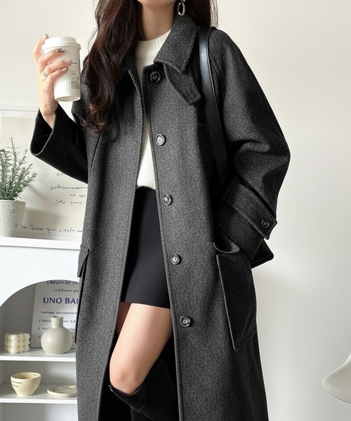 classicalelf（クラシカルエルフ）の「ぐっとエレガントに。でも、決めすぎない。ロング丈比翼ステンカラーコート オーバーサイズ（ステンカラーコート・レディース・チャコールグレー/ブラック/ブラウン・LARGE/MEDIUM/SMALL/X-LARGE）」の2枚目の写真