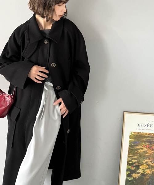 classicalelf（クラシカルエルフ）の「ぐっとエレガントに。でも、決めすぎない。ロング丈比翼ステンカラーコート オーバーサイズ（ステンカラーコート・レディース・チャコールグレー/ブラック/ブラウン・LARGE/MEDIUM/SMALL/X-LARGE）」の9枚目の写真