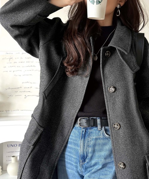 classicalelf（クラシカルエルフ）の「ぐっとエレガントに。でも、決めすぎない。ロング丈比翼ステンカラーコート オーバーサイズ（ステンカラーコート・レディース・チャコールグレー/ブラック/ブラウン・LARGE/MEDIUM/SMALL/X-LARGE）」の20枚目の写真