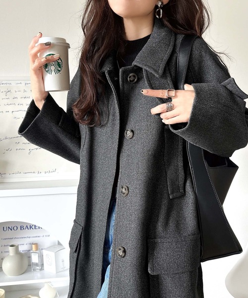 classicalelf（クラシカルエルフ）の「ぐっとエレガントに。でも、決めすぎない。ロング丈比翼ステンカラーコート オーバーサイズ（ステンカラーコート・レディース・チャコールグレー/ブラック/ブラウン・LARGE/MEDIUM/SMALL/X-LARGE）」の11枚目の写真