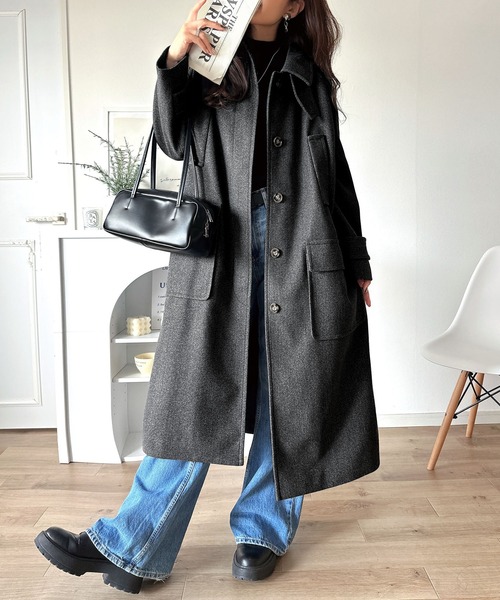 classicalelf（クラシカルエルフ）の「ぐっとエレガントに。でも、決めすぎない。ロング丈比翼ステンカラーコート オーバーサイズ（ステンカラーコート・レディース・チャコールグレー/ブラック/ブラウン・LARGE/MEDIUM/SMALL/X-LARGE）」の18枚目の写真