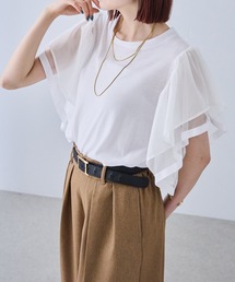 フレアスリーブ異素材切替半袖Tシャツ