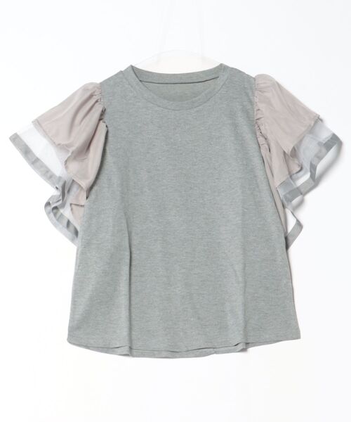 each(イーチ)の「フレアスリーブ異素材切替半袖Tシャツ(Tシャツ/カットソー・レディース・ブラック/ホワイト/グレー・FREE)」の5枚目の写真
