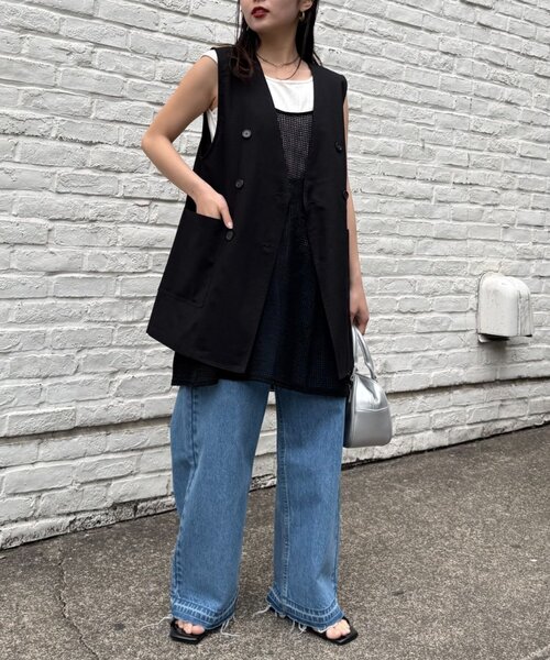 チャミ  CIAOPANIC ワンピース Tee付きフラワーワッフルチュニックキャミ